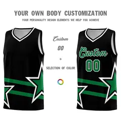 Black Basketball Kit Kelly Green Star Pattern and Double Lines 3