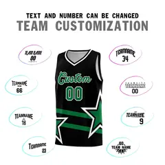 Black Basketball Kit Kelly Green Star Pattern and Double Lines 4