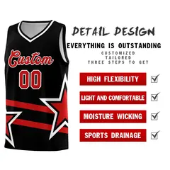 Black Basketball Kit with Red Star Pattern and Double Lines 2