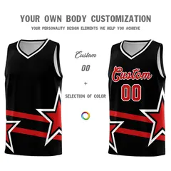 Black Basketball Kit with Red Star Pattern and Double Lines 3