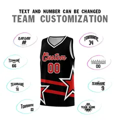 Black Basketball Kit with Red Star Pattern and Double Lines 4