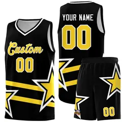 Black Basketball Kits Gold Star Pattern And Double Lines 1
