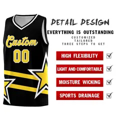 Black Basketball Kits Gold Star Pattern And Double Lines 2