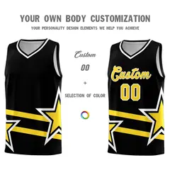 Black Basketball Kits Gold Star Pattern And Double Lines 3