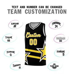 Black Basketball Kits Gold Star Pattern And Double Lines 4