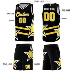 Black Basketball Kits Gold Star Pattern And Double Lines 5