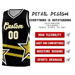 Black Basketball Kits Old Gold Star Pattern And Double Lines 2