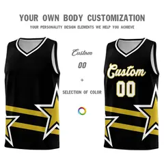Black Basketball Kits Old Gold Star Pattern And Double Lines 3