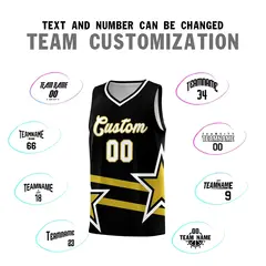 Black Basketball Kits Old Gold Star Pattern And Double Lines 4
