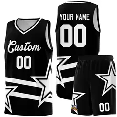 Black Basketball Kits White Star Pattern And Double Lines