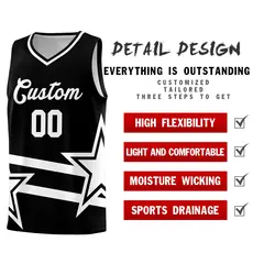 Black Basketball Kits White Star Pattern And Double Lines 2
