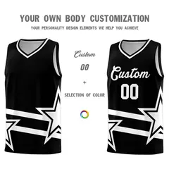 Black Basketball Kits White Star Pattern And Double Lines 3