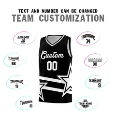 Black Basketball Kits White Star Pattern And Double Lines 4