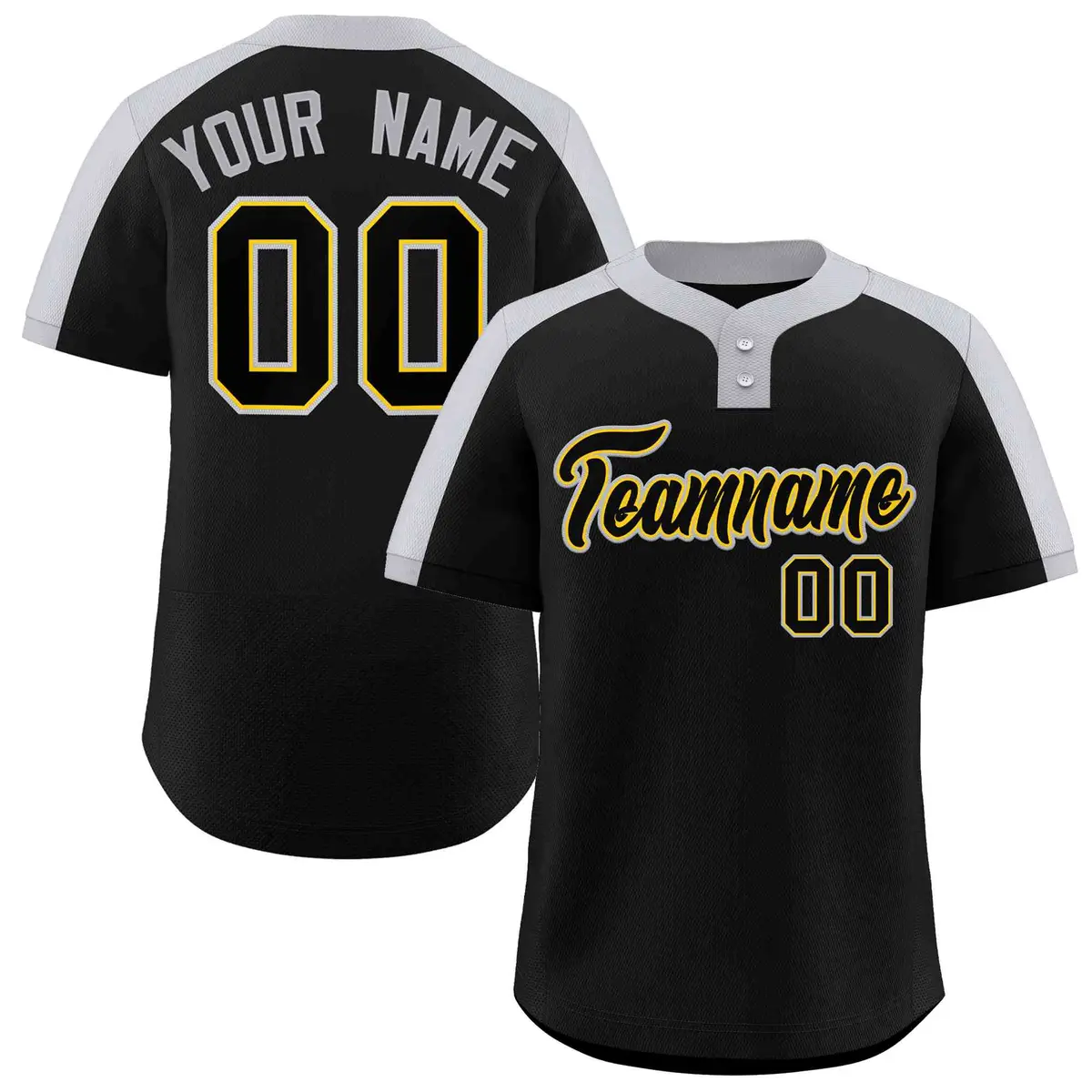 Black Black-Gold Classic Style Two-Button Softball Jersey