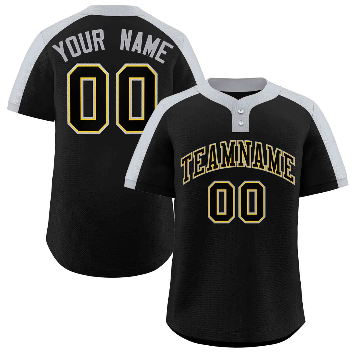 Black Black-Gold Classic Style Two-Button Softball Jersey