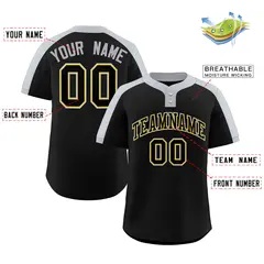 Black Black-Gold Classic Style Two-Button Softball Jersey 2