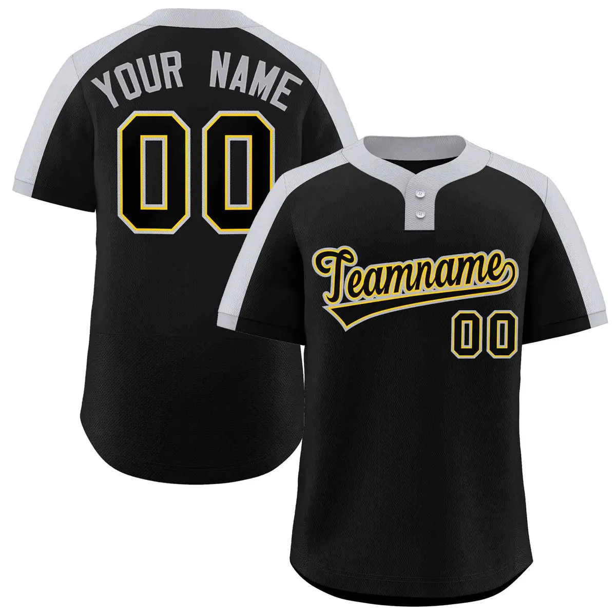 Black Black-Gold Classic Style Two-Button Softball Jersey
