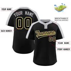 Black Black-Gold Classic Style Two-Button Softball Jersey 2