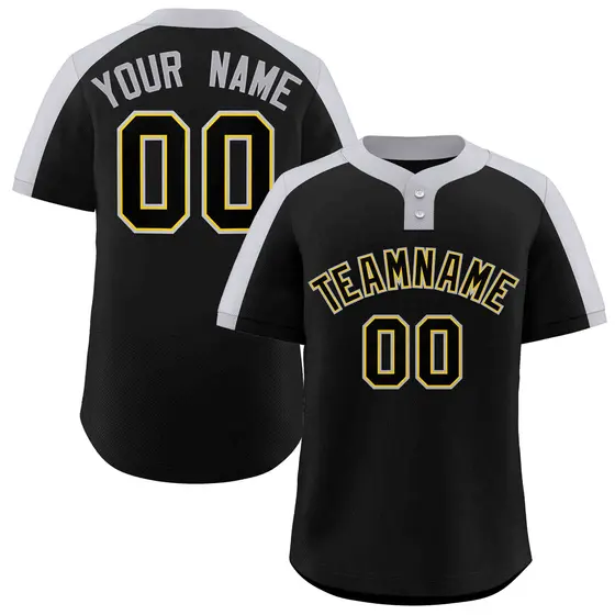 Black Black-Gold Classic Style Two-Button Softball Jersey