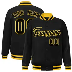 Black Black-Gold Varsity Full-Snap Letterman Jacket