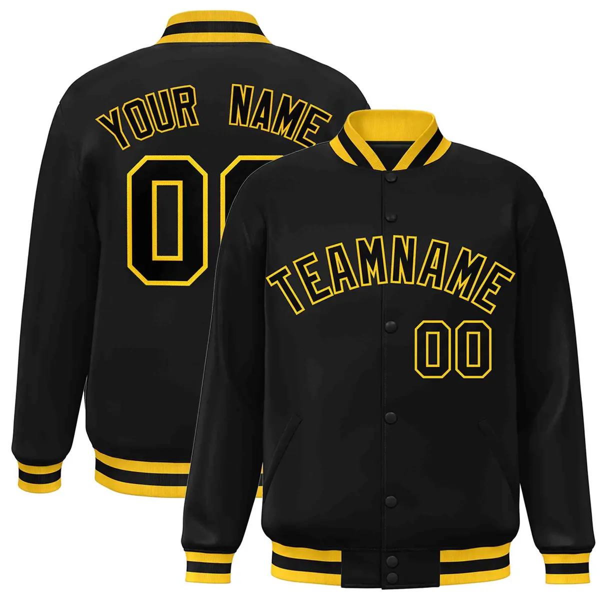 Black Black-Gold Varsity Full-Snap Letterman Jacket