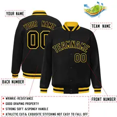 Black Black-Gold Varsity Full-Snap Letterman Jacket 2