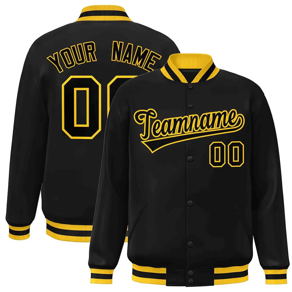 Black Black-Gold Varsity Full-Snap Letterman Jacket