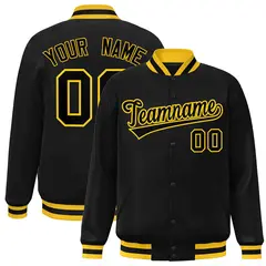 Black Black-Gold Varsity Full-Snap Letterman Jacket 1