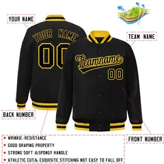 Black Black-Gold Varsity Full-Snap Letterman Jacket 2