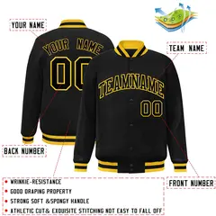 Black Black-Gold Varsity Full-Snap Letterman Jacket 2