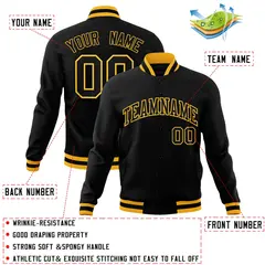 Black Black-Gold Varsity Full-Snap Letterman Jacket 4