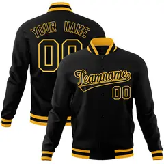 Black Black-Gold Varsity Full-Snap Letterman Jacket 1