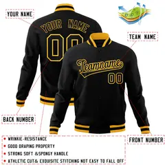 Black Black-Gold Varsity Full-Snap Letterman Jacket 4