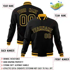 Black Black-Gold Varsity Full-Snap Letterman Jacket 4