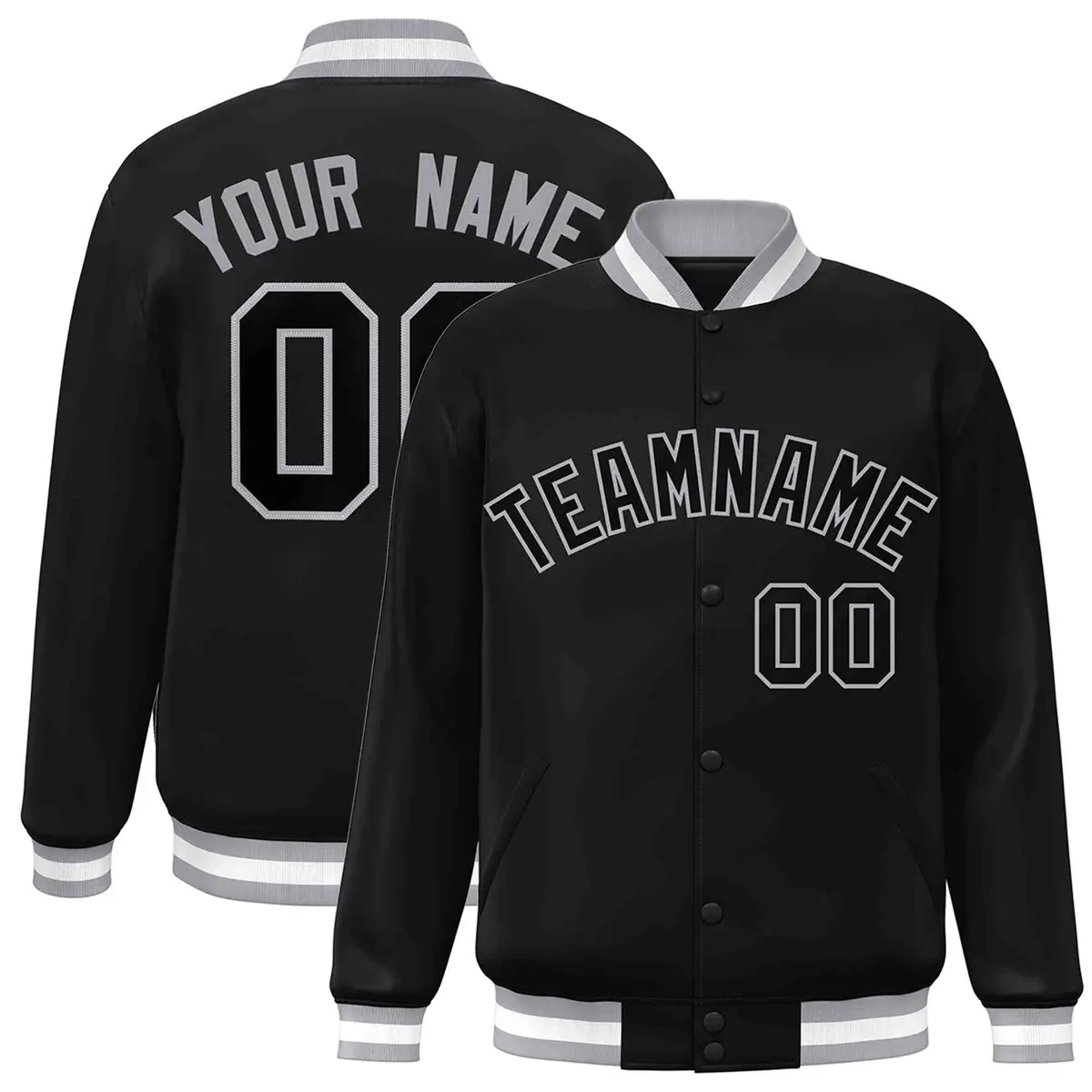 Black Black-Gray Classic Varsity Full-Snap Letterman Jacket