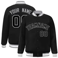 Black Black-Gray Classic Varsity Full-Snap Letterman Jacket 1