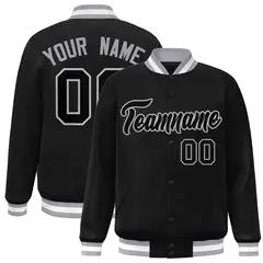 Black Black-Gray Classic Varsity Full-Snap Letterman Jacket