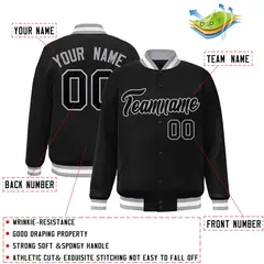 Black Black-Gray Classic Varsity Full-Snap Letterman Jacket 2