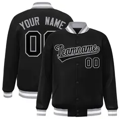 Black Black-Gray Classic Varsity Full-Snap Letterman Jacket 1