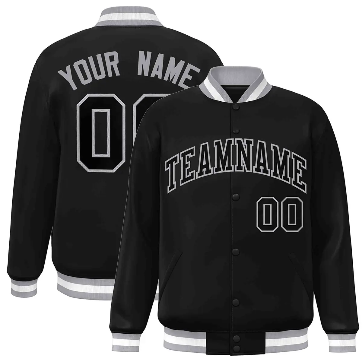 Black Black-Gray Classic Varsity Full-Snap Letterman Jacket
