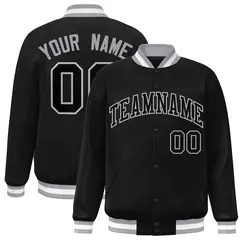 Black Black-Gray Classic Varsity Full-Snap Letterman Jacket 1