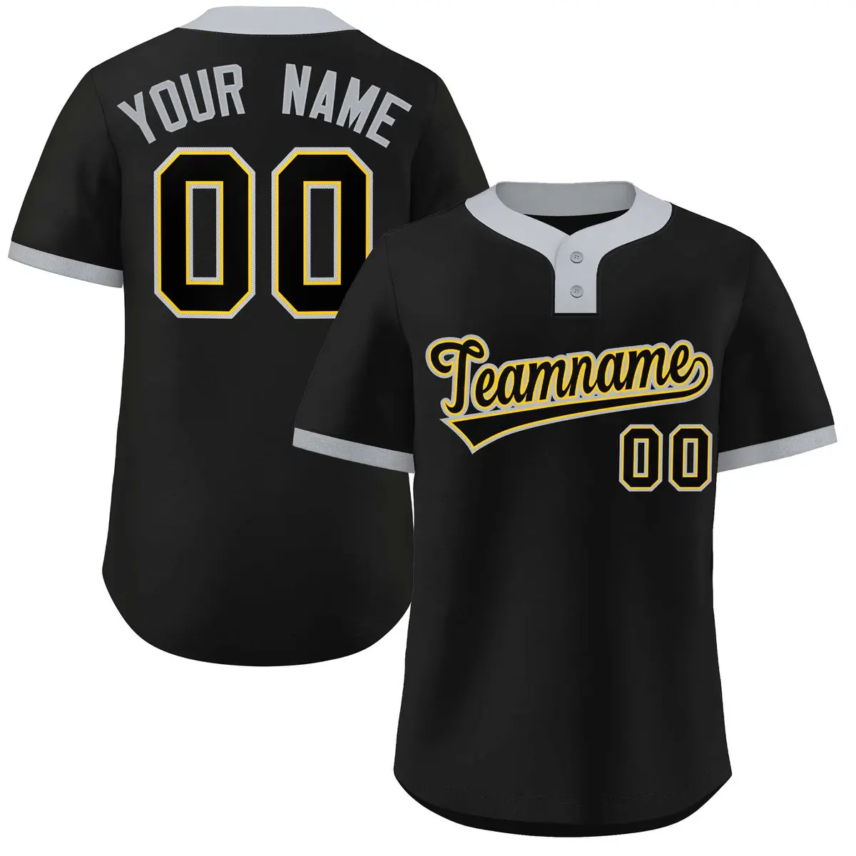 Black Black-Gray Two-Button Softball Jersey