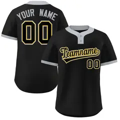 Black Black-Gray Two-Button Softball Jersey