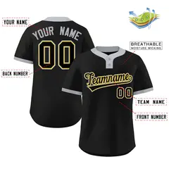 Black Black-Gray Two-Button Softball Jersey 2