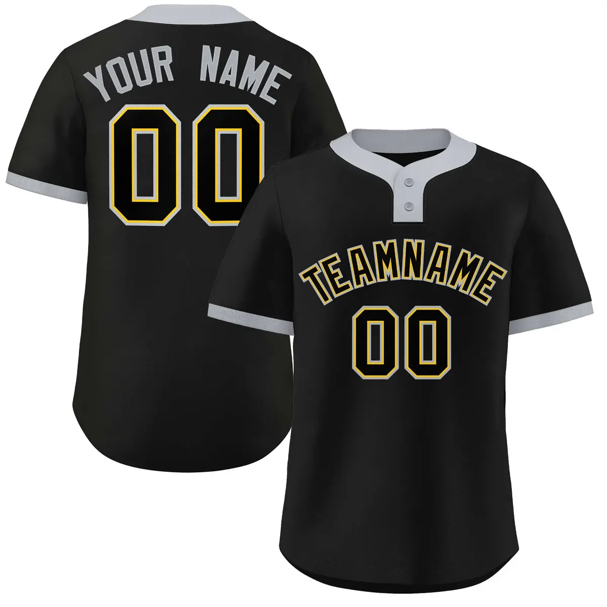 Black Black-Gray Two-Button Softball Jersey