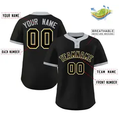 Black Black-Gray Two-Button Softball Jersey 2