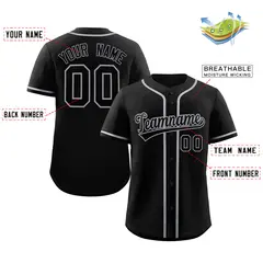 Black Black-Grey Classic Style Authentic Baseball Jersey 2