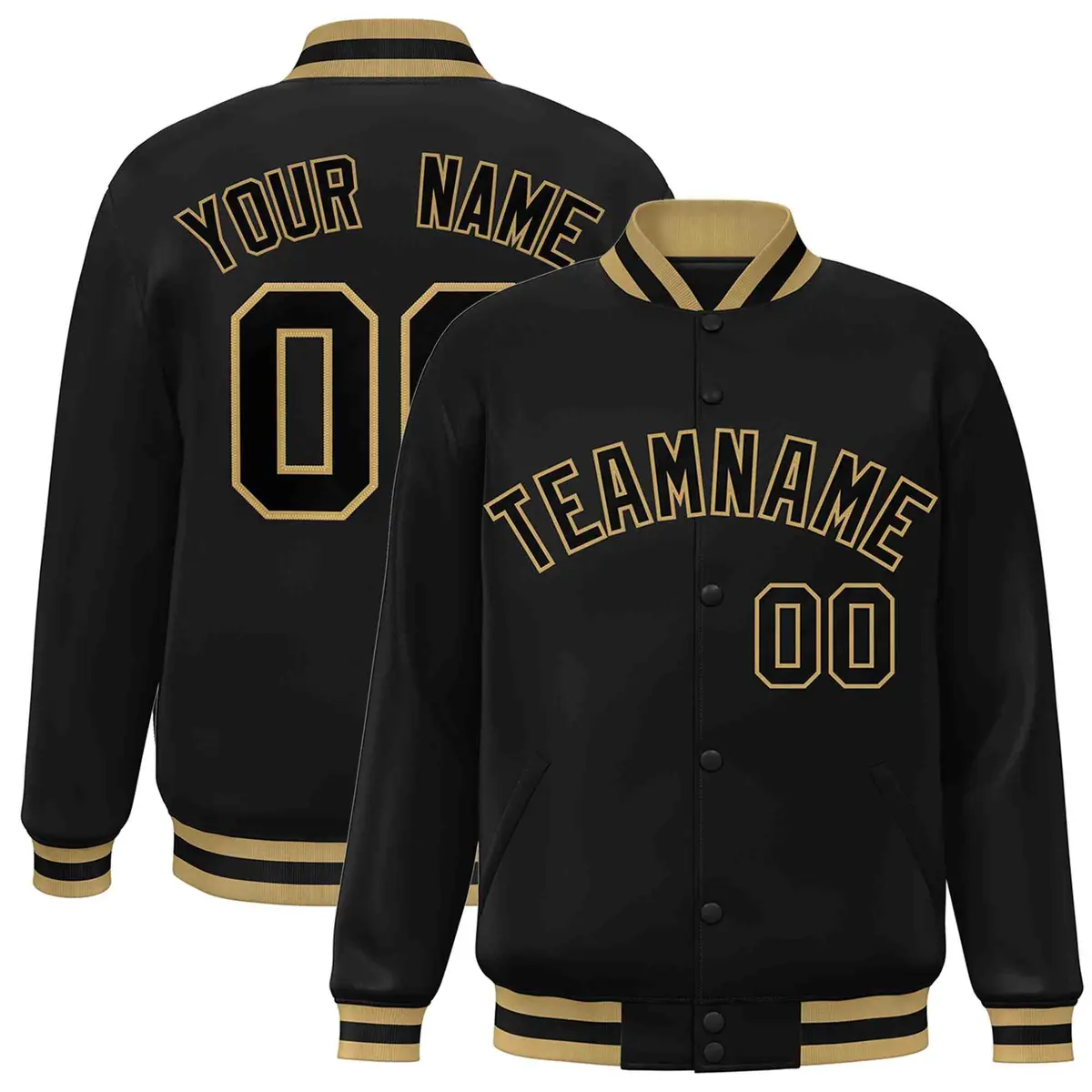 Black Black-Old Gold Varsity Full-Snap Letterman Jacket