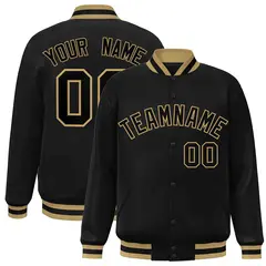 Black Black-Old Gold Varsity Full-Snap Letterman Jacket 1