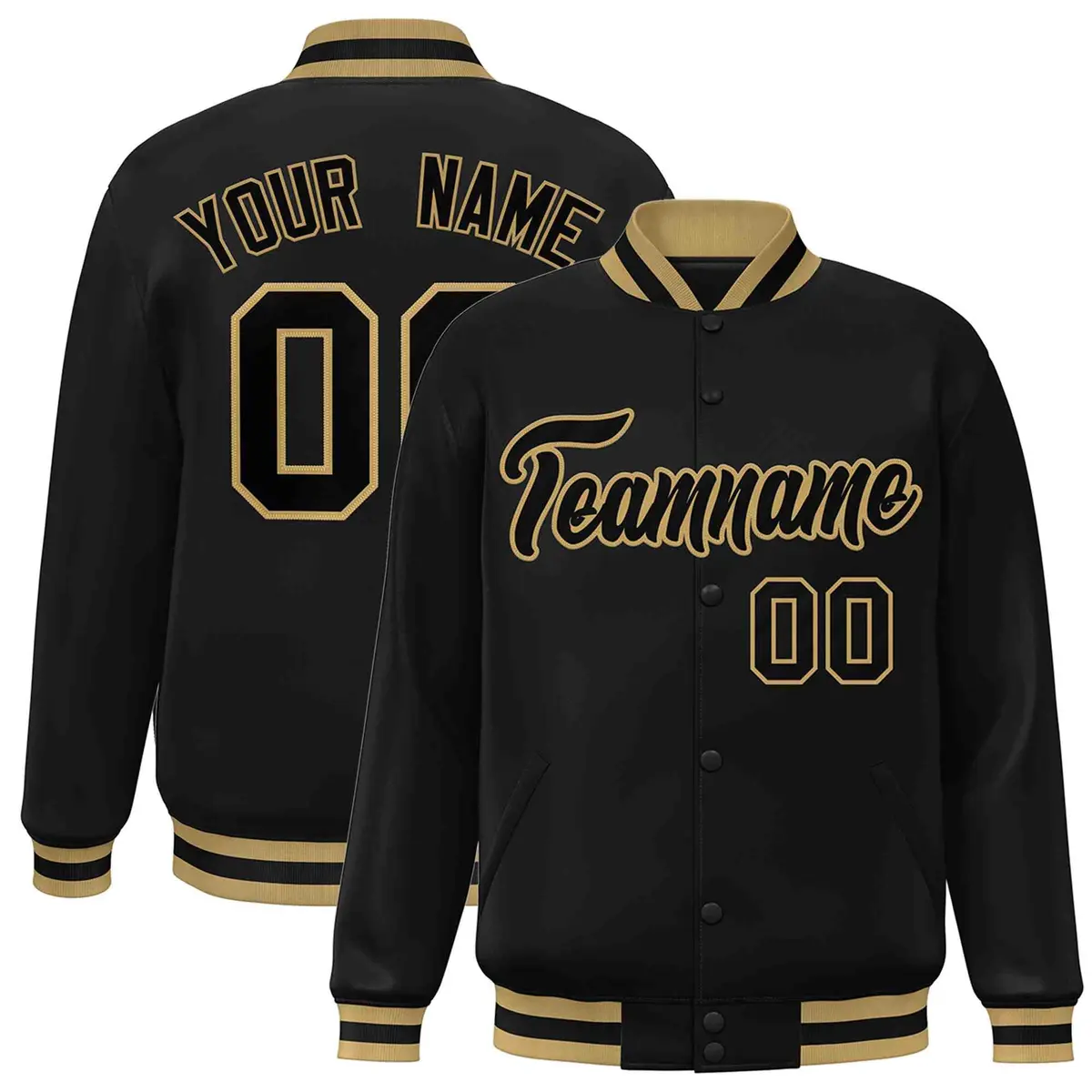 Black Black-Old Gold Varsity Full-Snap Letterman Jacket